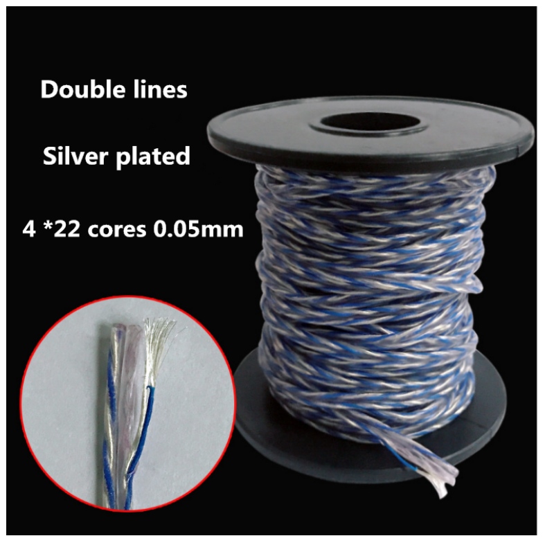 4 strands of high permeability anoxic copper plated silver and blue pair are lined with earphone wires